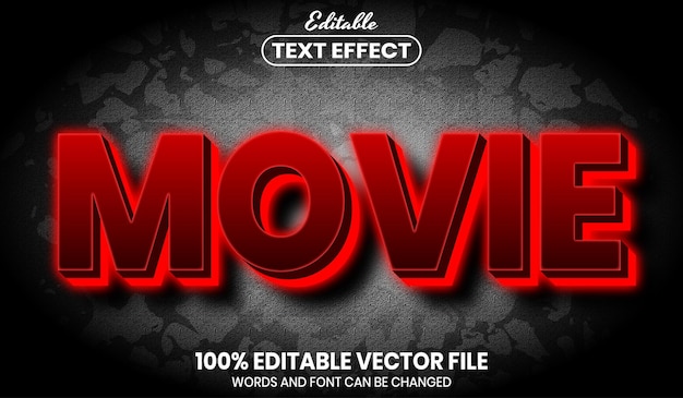 Vetor texto de neon de filme, efeito de texto editável de estilo de fonte