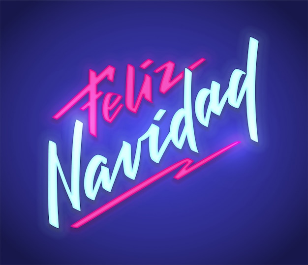 Vetor texto de néon feliz navidad feliz natal do espanhol