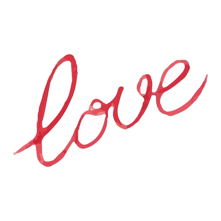 Vetor texto de palavra de amor em aquarela desenhado à mão ilustração em aquarela em cor vermelha para etiqueta de cartão de impressão