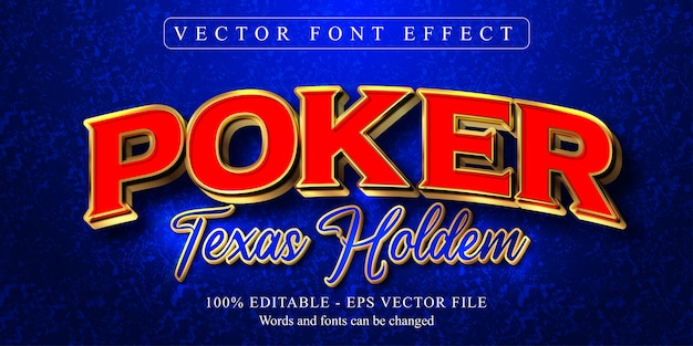 Texto de pôquer texas hold'em, efeito de texto editável estilo dourado