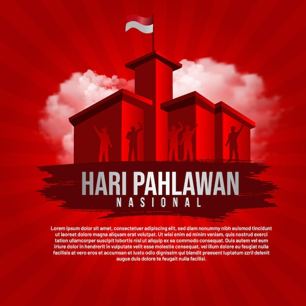 texto de saudação do dia pahlawan com design de modelo de pincel vermelho abstrato
