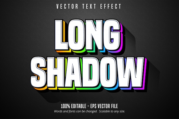 Texto de sombra longa, efeito de texto editável de estilo multicolor