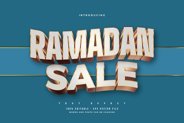 Texto de venda do Ramadã em branco e dourado com efeito ondulado