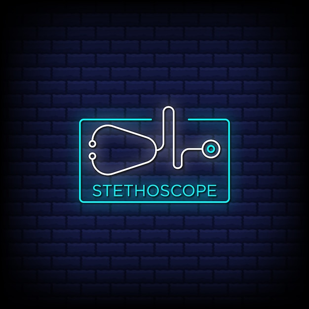 Texto do estilo dos sinais de néon do estetoscópio - equipamento médico