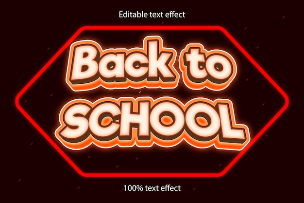 Texto editável de volta às aulas de desenho animado em relevo de 3 dimensões com estilo neon