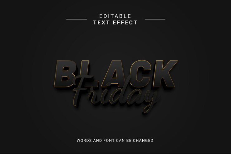 Texto editável effext black friday com linhas douradas e cor preta