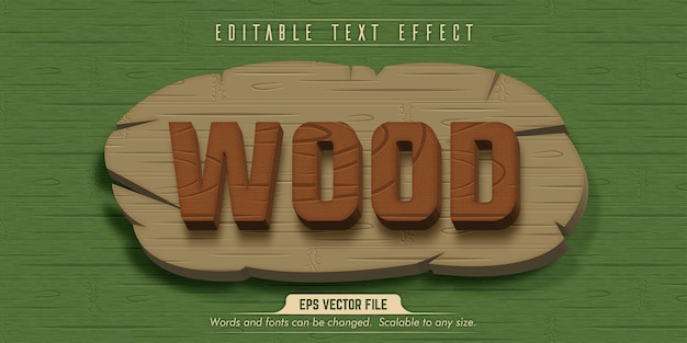 Vetor texto em madeira, efeito de texto editável no estilo madeira