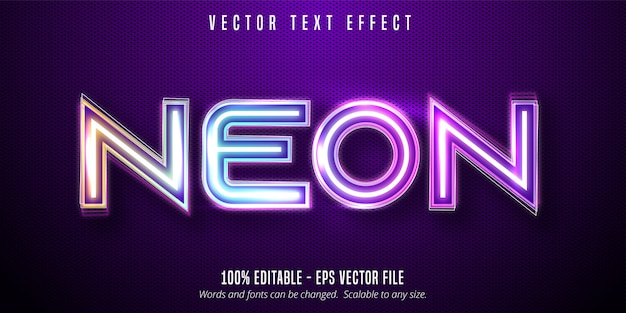 Vetor texto em néon, efeito de texto editável no estilo de sinalização de luzes de néon