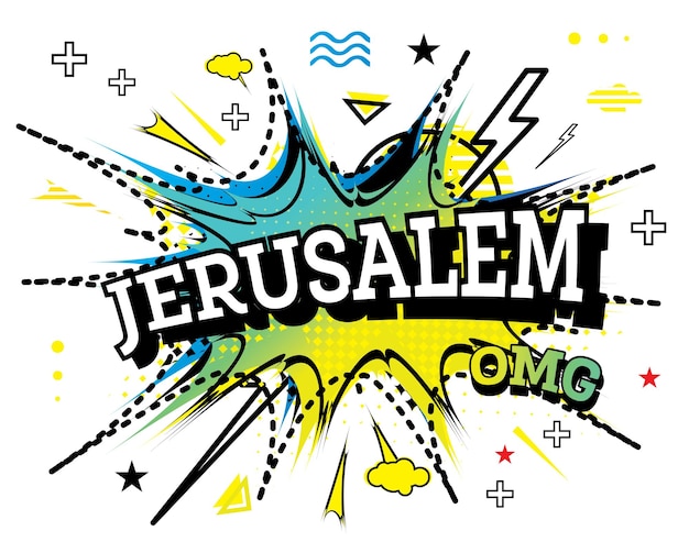 Texto em quadrinhos de jerusalém em estilo pop art isolado no fundo branco