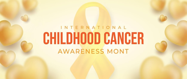 Texto internacional do mês de conscientização do câncer infantil com fundo de balão cardíaco 3d voando