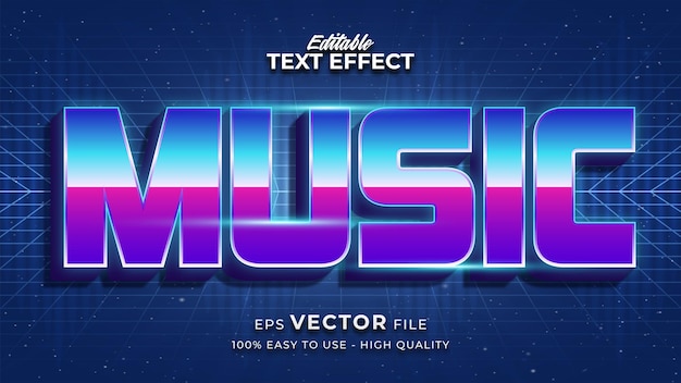 Texto musical em gradiente colorido com efeito brilhante e estilo futurista