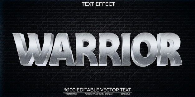 Vetor texto prateado modelo de guerreiro brilhante editável 3d efeito de texto vetorial