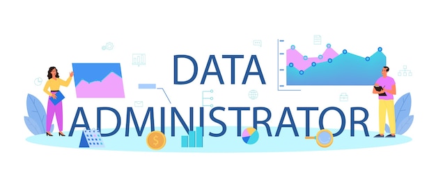 Texto tipográfico do administrador de dados e ilustração.