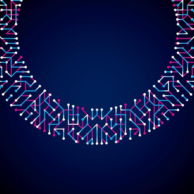 Textura cibernética futurista de placa de circuito com brilhos, fundo de vetor de tecnologia de comunicação de informação com efeito flash. Web design de placa-mãe de computador.