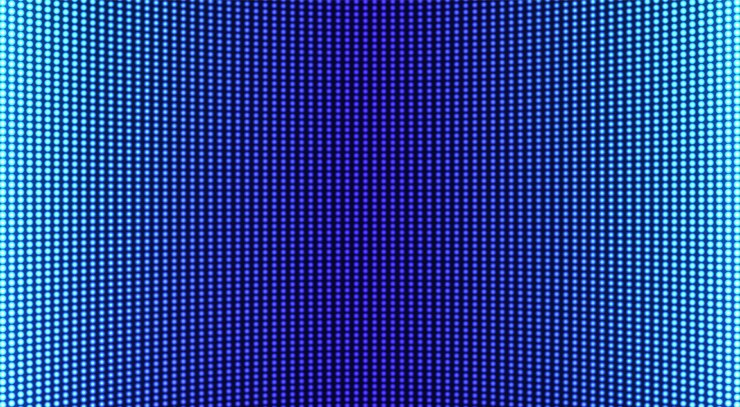 Vetor textura da tela conduzida. display digital de pixels. monitor lcd com pontos. modelo de grade do projetor. efeito de diodo eletrônico. fundo horizontal da televisão. videowall azul com lâmpadas. ilustração vetorial.