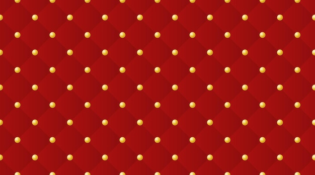 Textura de estofamento de luxo vermelho escuro com contas douradas sem costura padrão vetor de fundo abstrato