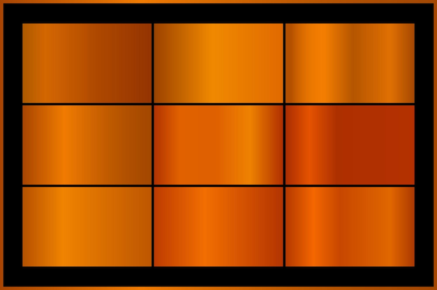 Vetor textura de folha de metal gradiente brilhante laranja conjunto de amostras de cores coleção de gradientes vetoriais de alta qualidade fundo metálico brilhante elemento de design