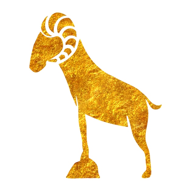 Textura de folha de ouro desenhada à mão ilustração vetorial de cabra em pé
