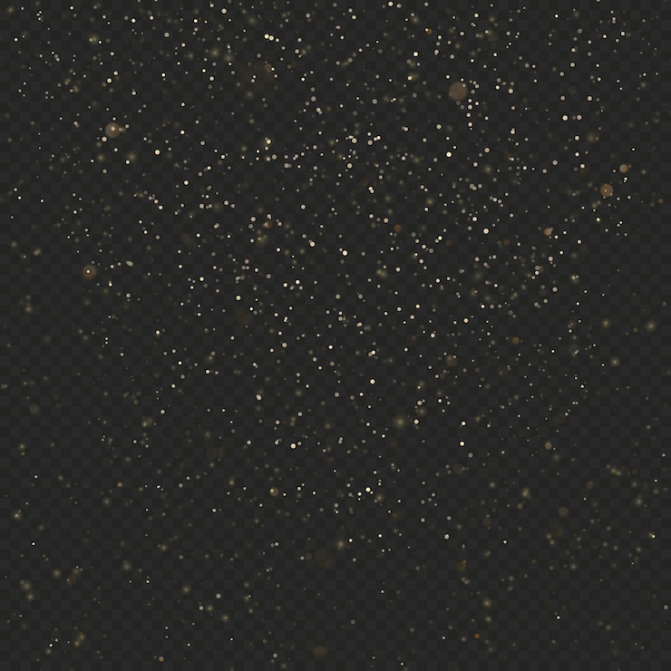 Vetor textura de glitter dourados sobre fundo escuro transparente. explosão de confete. estrelas brilhantes.