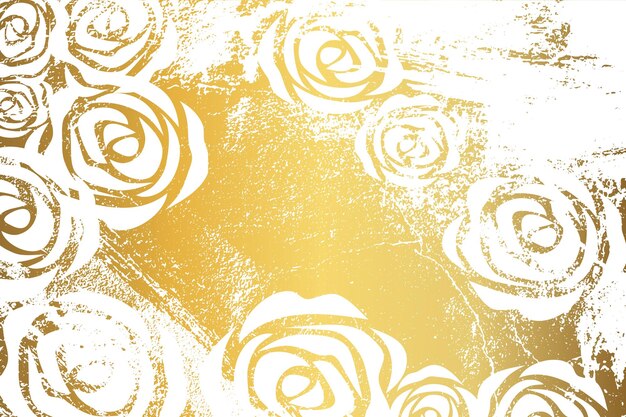 Textura de ouro grunge com rosas brancas