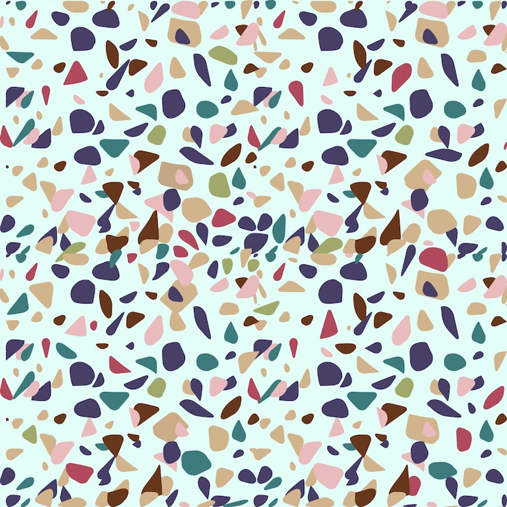 Vetor textura de pedra terrazzo repetível multicolorida padrão sem costura de peças coloridas