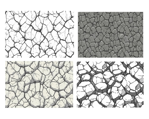 Textura de solo rachado em fundo branco representando superfície de terra áspera e seca quebrada