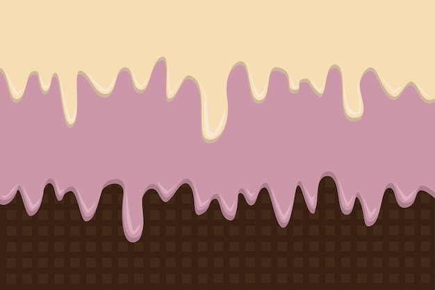 Textura de sorvete de baunilha e morango fluindo em waffle para fundo Imagem vetorial