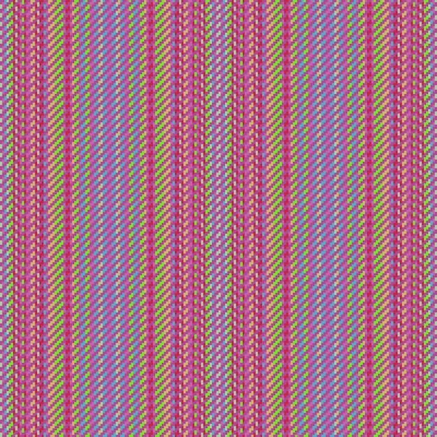 Textura de tecido têxtil de padrão de listras verticais com um vetor de linhas sem costura de fundo em cores violetas e verdes