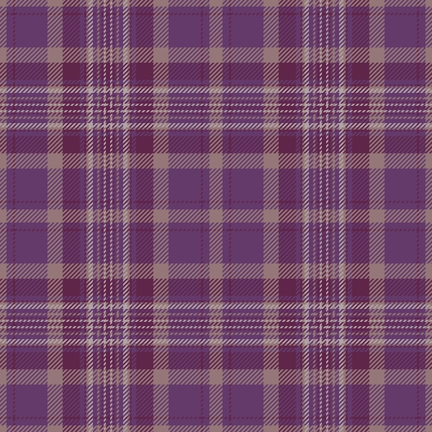 Textura de tecido xadrez de tartan sem costura padrão com um fundo vetorial de seleção têxtil em cores roxas e rosa