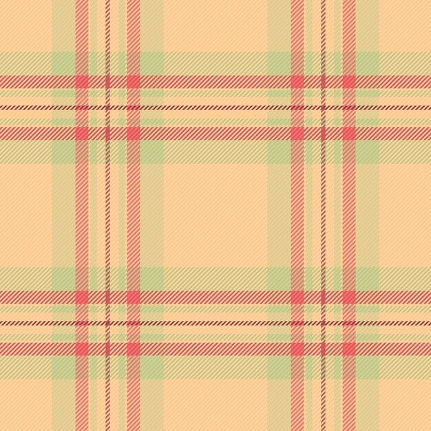 Textura geométrica padrão de tecido de relevo vetorial sem costura plaid fundo de verificação superior tartan têxtil em cores laranja e vermelha