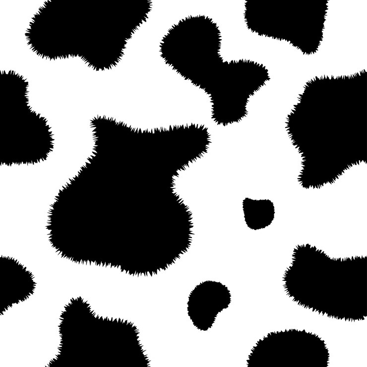 Vetor textura mancha pele fofa vaca preta branca padrão sem costura animal de moda para embalagem de tecido