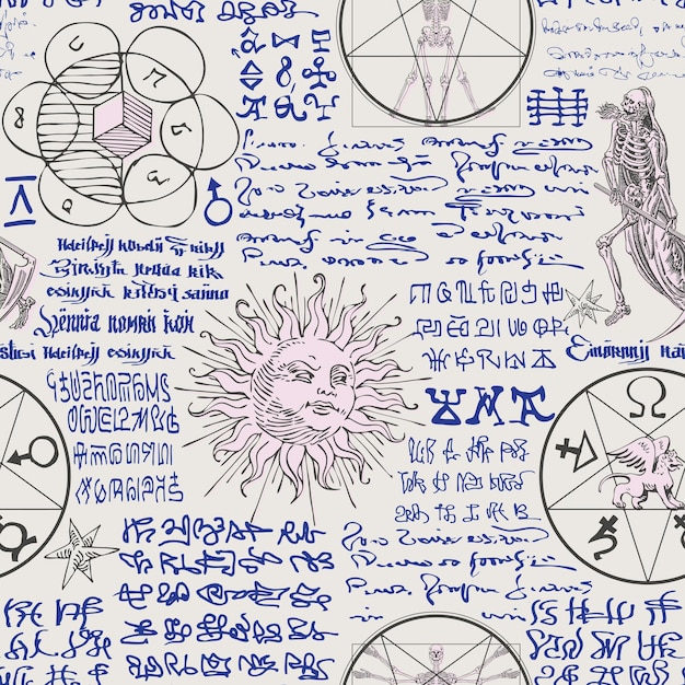 Textura perfeita na forma de uma fórmula alquímica com símbolos criptografados