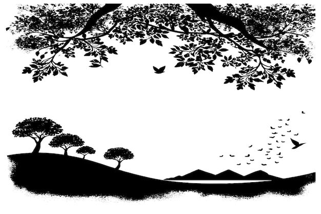 Vetor textura preta de uma bela paisagem em fundo branco puro ilustração vetorial sobreposição de fundo