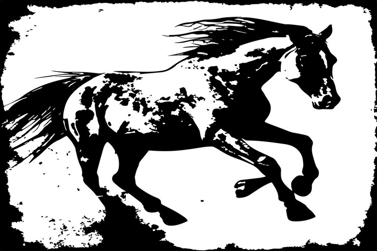 Vetor textura suja preto e branco de cavalo
