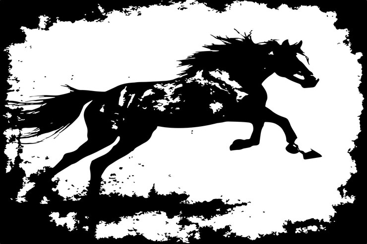 Vetor textura suja preto e branco de cavalo