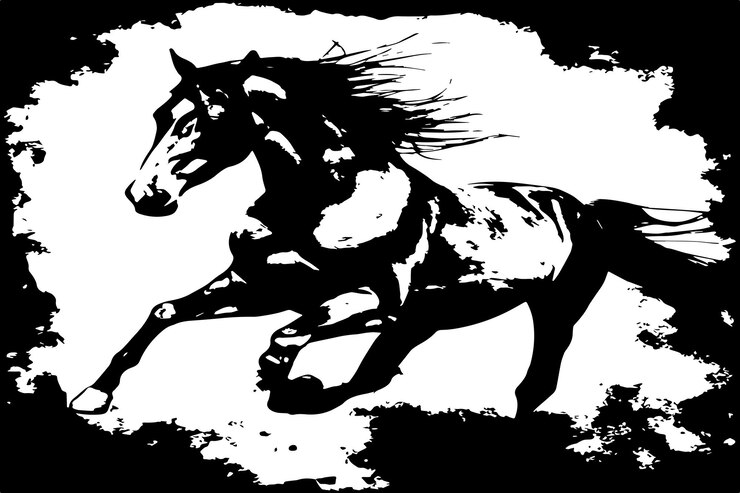 Vetor textura suja preto e branco de cavalo