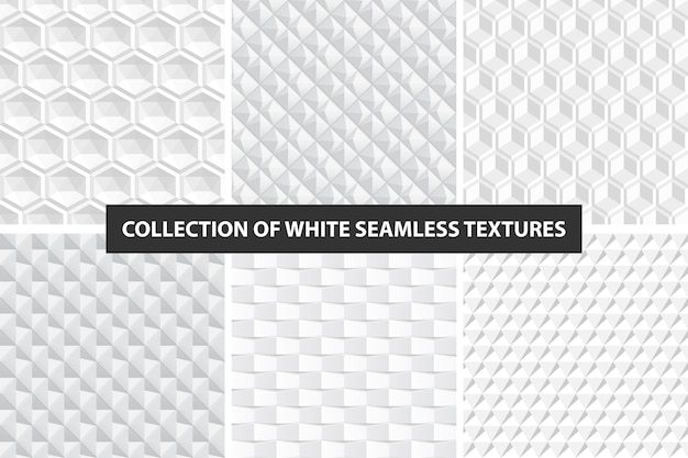 Texturas sem costura brancas decorativas coleção de vetores geométricos