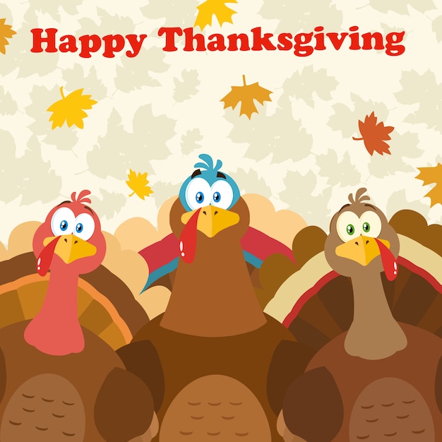 Thanksgiving turkeys personagens de mascote dos desenhos animados.