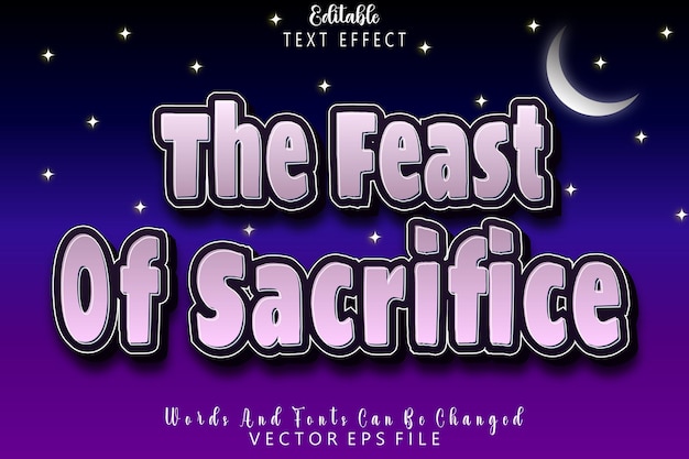 Vetor the feast of sacrifice efeito de texto editável em relevo estilo cartoon