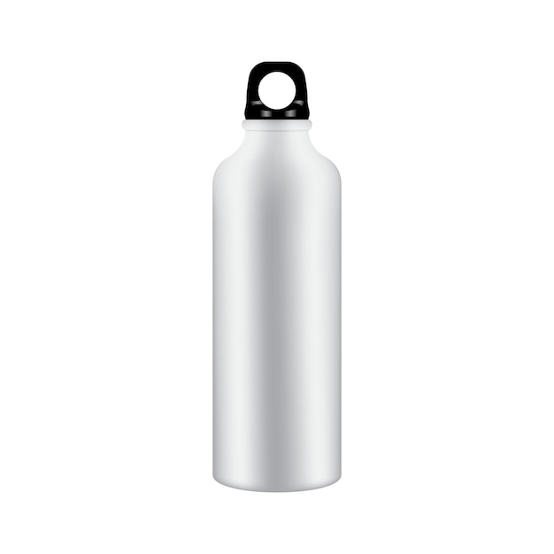 Thermos metálico com tampa preta elegante e prático isolado sobre um fundo branco