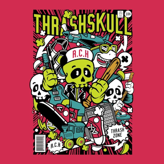 Thrash skull cartoon