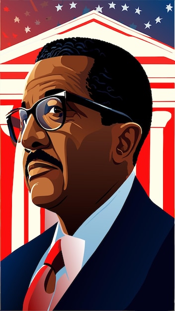 Vetor thurgood marshall com a bandeira americana de fundo