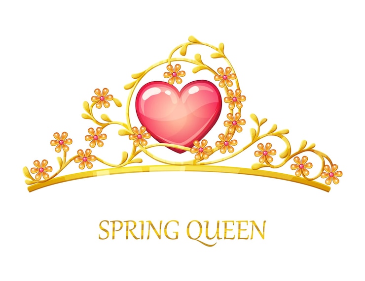 Vetor tiara de princesa com ornamento floral ilustração vetorial rainha coroa dourada com jem em forma de coração