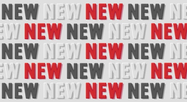 Ticker com palavra 3d novo em cores vermelhas, preto e branco, criando padrão