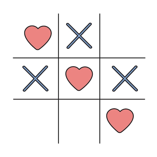 Vetor tictactoe jogo com corações para o dia de são valentim amor conceito romântico