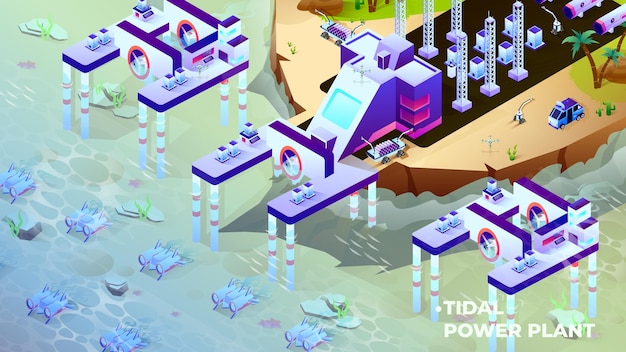 Tidal power plant - ilustração isométrica