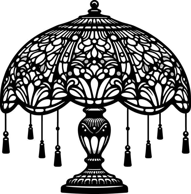 Vetor tiffany lamp design em arte vetorial preta em branco