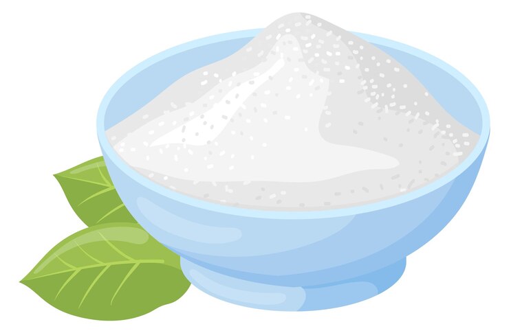 Vetor tigela de cerâmica com pó branco ícone de ingrediente de cozimento dos desenhos animados