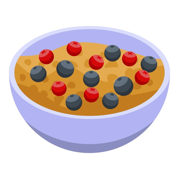 Vetor tigela de flocos de cereais com ícone de baga isométrica de tigela de flocos de cereais com ícone vetorial de baga para web design isolado em fundo branco