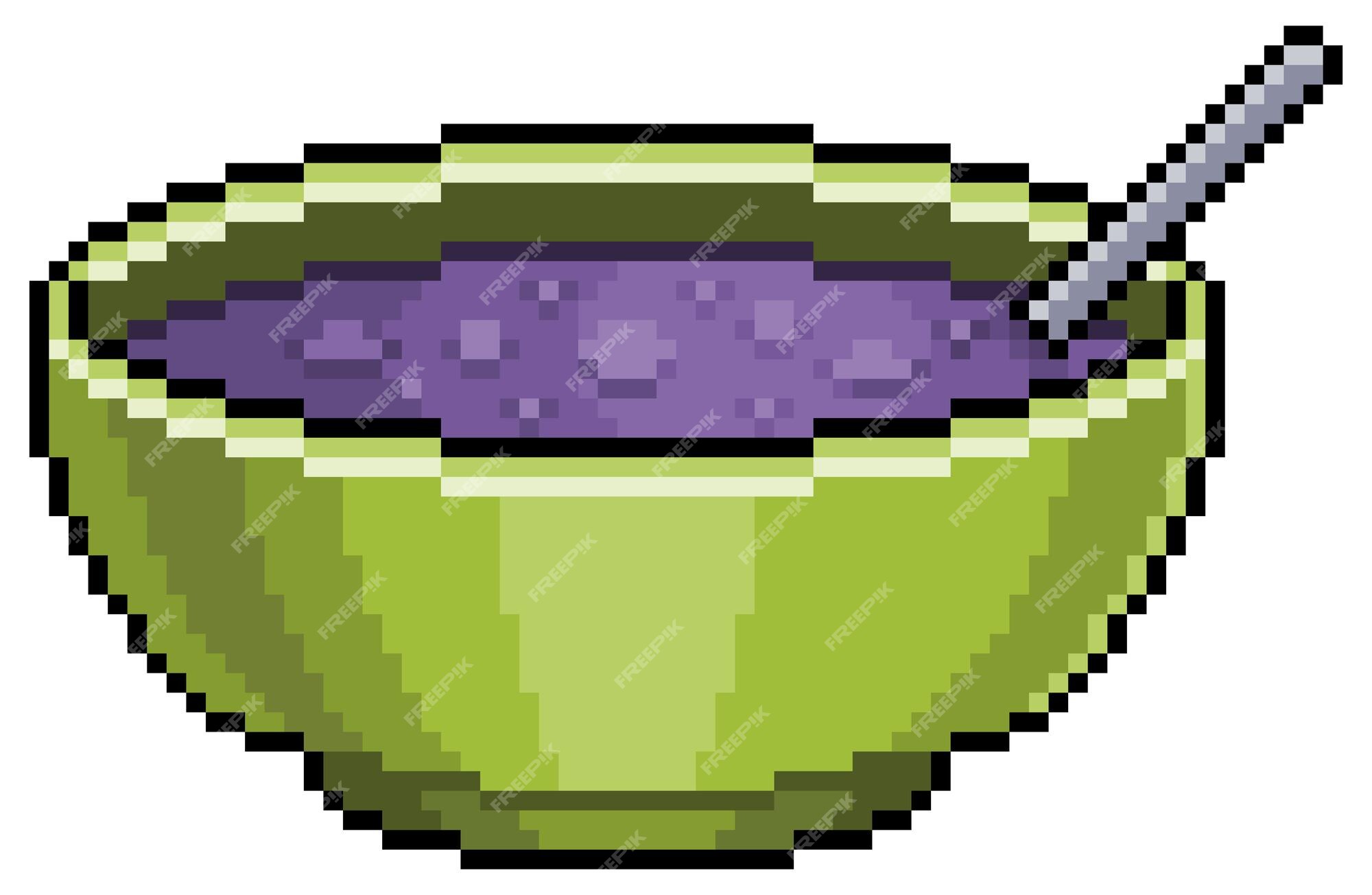 Tigela de pixel art com açaí, ícone de vetor de comida brasileira para jogo  de 8 bits em fundo branco